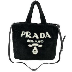 Prada Tote Bag Black Shearling Sheepfur Pouch Shoulder Bag